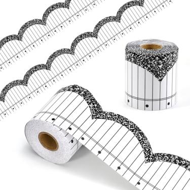 Imagem de Dvobez Caderno de composição, bordas para quadro de avisos, 20 m, decoração de sala de aula, acabamento recortado, escola, escritório, quadro-negro, caderno, tema escolar legal (preto)