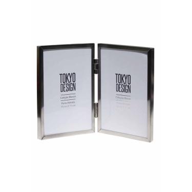 Imagem de Porta Retrato Duplo Livro Abre fecha em Metal e Vidro 15x20