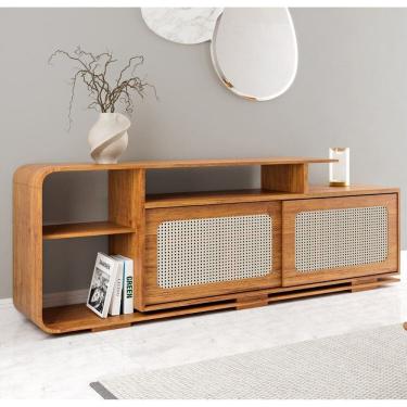 Imagem de Rack para Tv 75 Polegadas 180cm 2 Portas Santorini Mel / Palha Natural