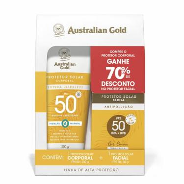 Imagem de Kit Australian Gold Protetor Solar Corporal Textura Ultraleve FPS50 200g + Protetor Solar Facial Antipoluição FPS50 50g