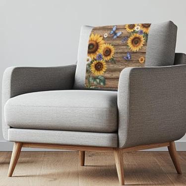 Imagem de Talayituse Capa de encosto de cabeça com estampa de borboleta e margarida de girassol para cadeira reclinável, protetor de encosto de cabeça de sofá, protetor de cabeça de sofá