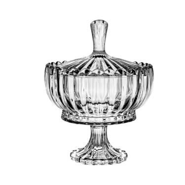 Imagem de KiBcsLic Prato de vidro para doces com tampa, pote para biscoitos, recipiente para lanches, tigela decorativa para servir, mesa de centro de casamento, Style B