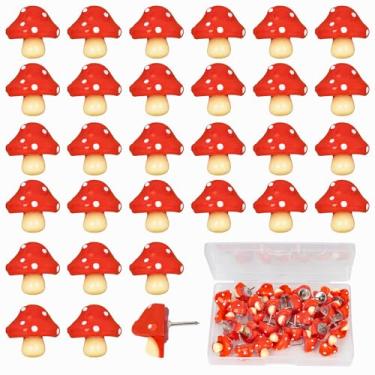 Imagem de Teadokly Alfinetes de cogumelo de resina, 30 peças de tachinha decorativa para polegar, unhas de polegar fofas, tachas de polegar de cogumelo para casa, escritório, sala de aula, fotos, parede, mapas