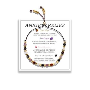 Imagem de Flvkev Pulseiras Para Mulheres Que Aliviam A Ansiedade, Presentes Antiestresse E Depressão, Joias Espirituais, Cristais Naturais De Cura, Calma Equilíbrio (Alívio Da Ansiedade)