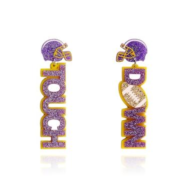 Imagem de Brinco feminino de futebol americano para o dia do jogo, brinco de acrílico para campeonato de rúgbi, brincos com pingente, brincos esportivos, joias, Medium, Acrílico, Sem pedra preciosa