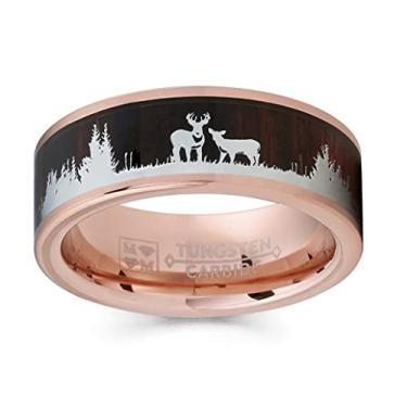 Imagem de Metal Masters Co. Aliança de casamento masculina de tungstênio preto com silhueta de veado e veado