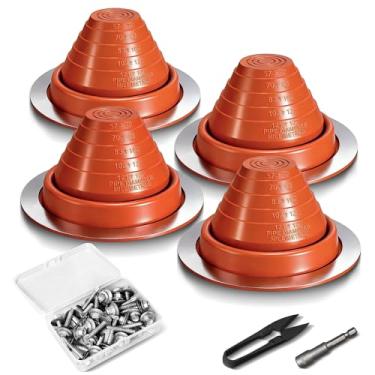 Imagem de Kit de botas de telhado de metal piscando, kit de botas de telhado de tubo para casas se encaixa em tubos de 1/10.2 cm a 12.7 cm, macacos de silicone de alta temperatura incluem parafusos de telhado
