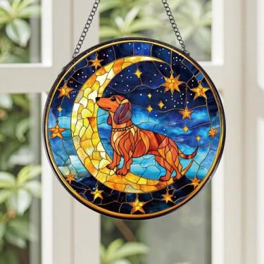 Imagem de Rngmsi Presentes pendurados em vitrais Dachshund, apanhadores de sol para cães Weiner de 19 cm para decoração de janela interna, apanhadores de sol decorativos, arte de parede doméstica, presente