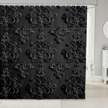 Imagem de Feelyou Cortina de chuveiro floral damasco para decoração de banheiro cortina de banho jacquard vintage para barracas banheiras acessórios de banheiro preto floral exótico tecido de poliéster à prova