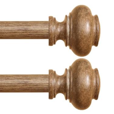 Imagem de Varões de cortina de madeira para janelas de 166 a 300 cm, pacote com 2, hastes de cortina boho resistentes de 2,5 cm, varão de cortina ajustável, varão decorativo para quinta, cozinha, quarto, sala
