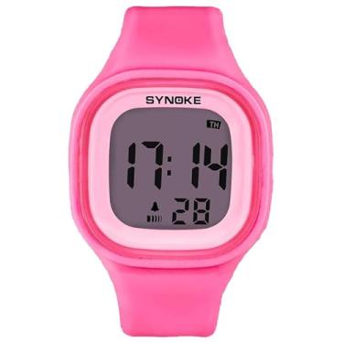 Imagem de Relógio esportivo digital masculino e feminino com LED, à prova d'água, 50 m, de silicone, luminoso, rosa