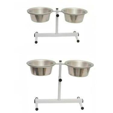 Imagem de Comedouro Elevado AjustáVel Para CãEs De Todos Os Portes, Comedouro Duplo Altura ReguláVel Para Porte P, M, G E Filhotes/Gatos, Para A SaúDe Das ArticulaçõEs(Grande Branco)
