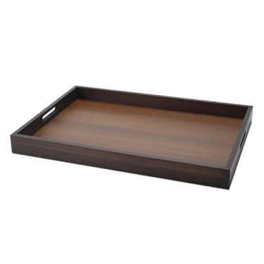 Imagem de YACEYACE Bandeja de servir de madeira com alças, bandeja grande de 43 x 32 x 3,8 cm para otomano, festa, jantar, mesa de café, decoração de casa, banheiro