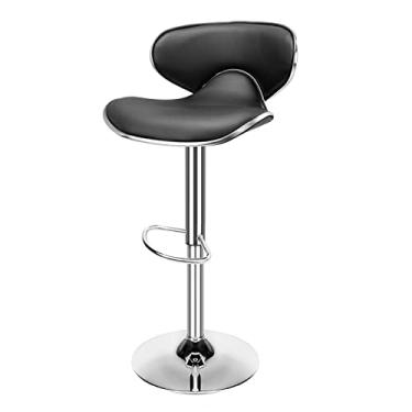 Imagem de YAYA2021-SHOP Cadeira de bar Contemporânea Ajustável Altura Giratória Banquetas de Couro PU Acolchoadas com Aconchegante Meio das Costas e Base Cromada Banqueta de Bar Ajustável (Cor: Preto)