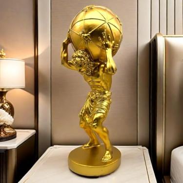 Imagem de Estátua dourada do Atlas Holding World Grego Grande Estatueta de Escultura para Escritório em Casa Sala de Estar Decoração Decorativa 16,5 polegadas