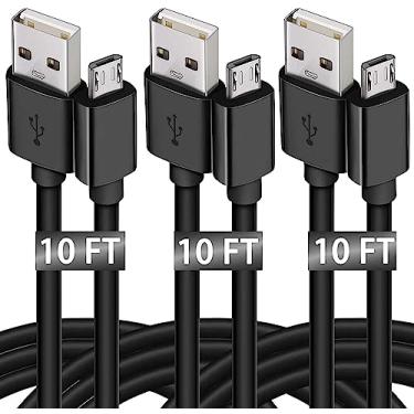 Imagem de Cabo Micro USB, 3 metros [pacote com 3] Cabo de carregamento durável extralongo para Android, Samsung Galaxy S7 S6 Edge, Moto, PS4, Xbox, MP3, câmera, Echo Dot, outro dispositivo (Preto)