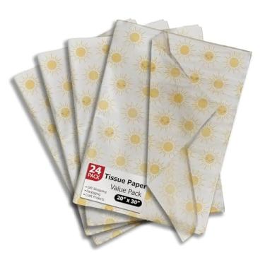 Imagem de Suns Papel de seda impresso para sacos de presente ou caixas e embrulho - Papel de seda decorativo a granel Summer Sunshine para embalagem e presente | 24 folhas 50,8 cm x 76,2 cm