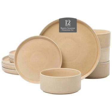 Imagem de Gibson Elite Solana Coast: Conjunto de Jantar em Cerâmica de 12 Peças para 4 Pessoas em Reativo de Estonewave, Design Moderno