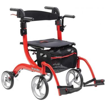 Imagem de Andador Adulto Idoso 2 em 1 Drive Medical com Assento e Bolsa, Suporta até 136 Quilos, Vermelho