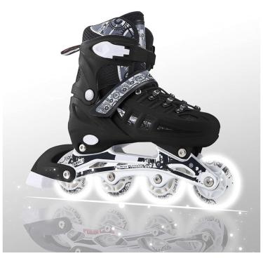 Imagem de Patins Regulável para Crianças e Adultos com 4 Rodas Iluminadas, Tam BR 38 a 41, MITEELO, Preto