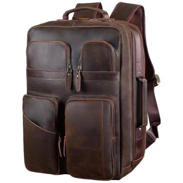 Imagem de Mochila Unissex de Couro para Laptop, TIDING TD 3612BSXZ, Marrom