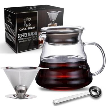 Imagem de CASA BRAVA Cafeteira, 793 g, jarra de vidro com filtro de aço, suporte de bambu