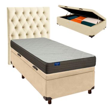 Imagem de Cama Box Bau + Colchão Solteiro D33 Orthotech Inducol + Cabeceira Estofada