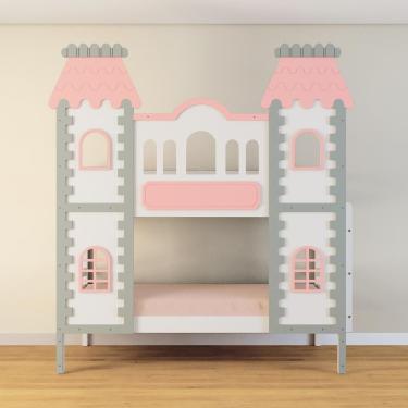 Imagem de Beliche Castelo Encantado - Madeira Maciça Branco/cinza/rosa | Housin
