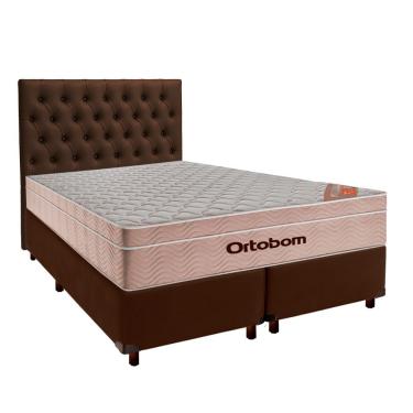 Imagem de Conjunto Cama Box Marrom Queen + Colchão Molas Ensacadas Airtech Ortobom + Cabeceira