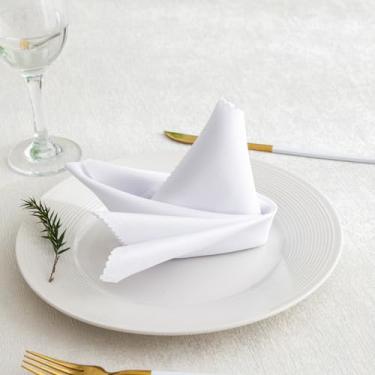 Imagem de Conjunto de 4 guardanapos de pano de 45 cm x 45 cm reutilizáveis com borda macia com bainha para jantar, almoço, casamento, festa, reunião, decoração de mesa de uso diário, branco
