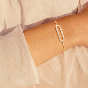 Imagem de Pulseira feminina banhada a ouro delicada CZ pulseira charmosa joia simples artesanal minimalista para ela