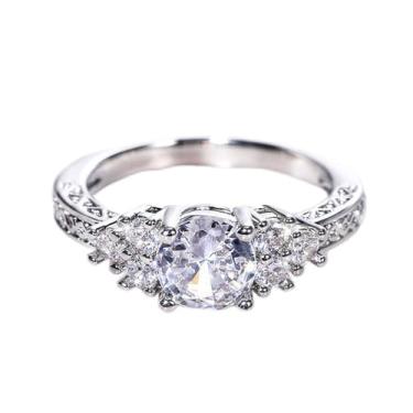 Imagem de Anéis de noivado de zircônia cúbica redondos luxuosos banhados a ouro branco, alianças de compromisso, festas noturnas, presentes de dia dos namorados, alianças de eternidade para mulheres, 10, Cobre