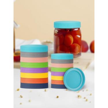 Imagem de Tampa plástica para conservas de 16 peças, tampa de conserva compatível com pote Marson com vedações de silicone, 8 bocas largas e 8 bocas regulares - tampas de armazenamento para potes de conserva