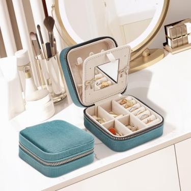 Imagem de Caixa de joias de viagem, pequenas caixas organizadoras de joias para mulheres e meninas, 2 camadas de joias de viagem, mini porta-joias portátil de veludo para brincos, anéis, colares, pulseiras