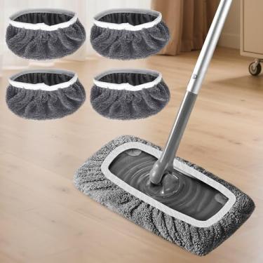 Imagem de Conjunto de reposição de esfregão reutilizável para esfregão plano seco e molhado com pisos de azulejo laminado de madeira para limpeza profunda da casa (cinza, pacote com 4)
