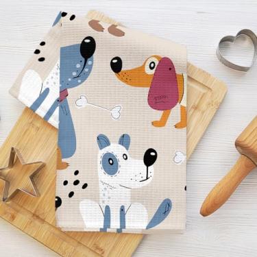 Imagem de Toalhas de cozinha de cachorro de desenho animado, presentes para amantes de cães, toalhas de prato para cozinha, toalha de mão altamente absorvente, toalha de secagem de 40,6 x 63 cm, presentes de