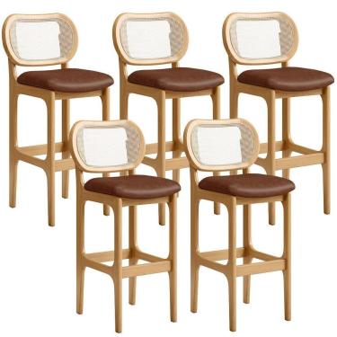 Imagem de Kit 05 Banquetas Altas Para Cozinha Bancada Sala Tela Betta Fixa L02 Couríssimo Marrom - Lyam