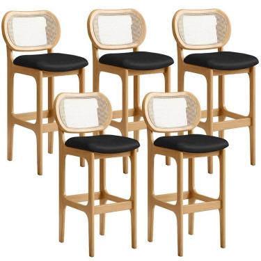 Imagem de Kit 05 Banquetas Altas Para Cozinha Bancada Sala Tela Betta Fixa L02 Couríssimo Preto - Lyam