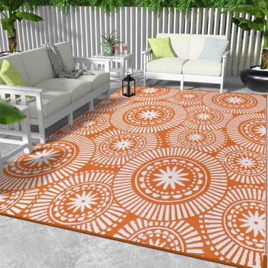 Imagem de Tapete ao ar livre Ileading 274x366cm impermeável reversível laranja