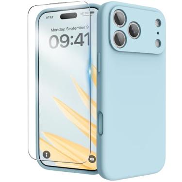 Imagem de INGIDO Capa para iPhone 17 Series, capa de silicone líquido com proteção para câmera, forro de microfibra macia antiarranhões, capa protetora à prova de choque (azul claro, iPhone 17 Pro)