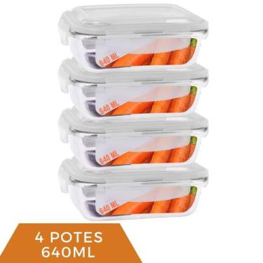 Imagem de 4 Pote Vidro 640ml Marmita Tampa 4 Travas Hermética 4 Travas - Casa Li