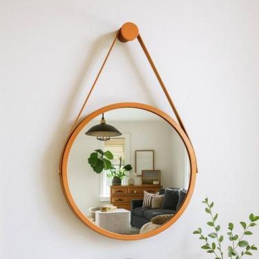 Imagem de Espelho Redondo Decorativo Suspenso Com Alça 60cm + Suporte Cobre alça