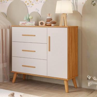Imagem de Cômoda Bebê Infantil 3 Gavetas 1Porta 100% MDF Pé Palito