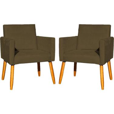 Imagem de Kit 2 Poltronas Decorativa Para Sala Nina Suede Cores Pé Palito 30cm Castanho - Suede
