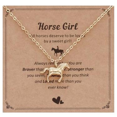 Imagem de HUTIMY Colar de cavalo para mulheres, adolescentes, amantes de cavalos, proprietários, joias de aniversário, colar de cavalo dourado