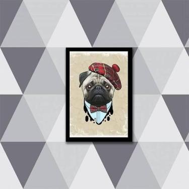 Imagem de Quadro Decorativo Pug Boina 45X34Cm Moldura Preta - Quadros On-Line