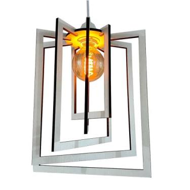 Imagem de Lustre Luminária Pendente Teto Sala Balcão Retangular Branco - Caroá