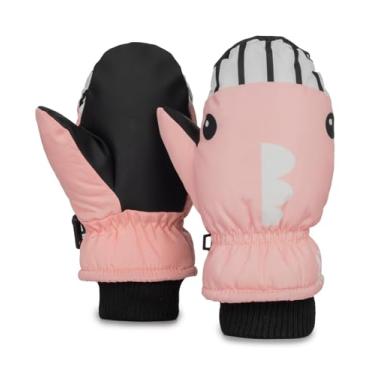 Imagem de NociHah Luvas de esqui à prova d'água para crianças – Luvas de neve quentes para dinossauros com forro de lã para atividades ao ar livre para meninas e meninos (idades de 4 a 8 anos)