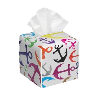 Imagem de Suporte quadrado de couro para caixa de lenços de papel, impermeável, âncora, impresso, engraçado, organizador de papel facial com cinto inferior, estojo de lenços para mesa, banheiro, escritório