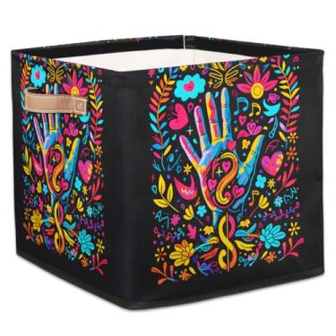 Imagem de hongjinglin Cestos dobráveis de armazenamento de cubos coloridos para arte à mão, caixas dobráveis brinquedo infantil com alças, organizador de tecido, cesto organizador para berçário, sala de estar